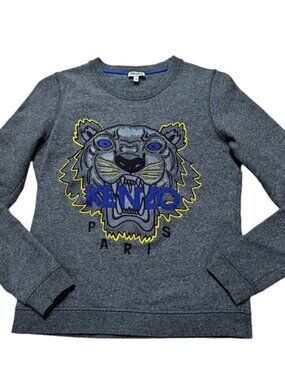 Kenzo Gray Tiger Embroidered Crewneck Sweatshirt Size Small